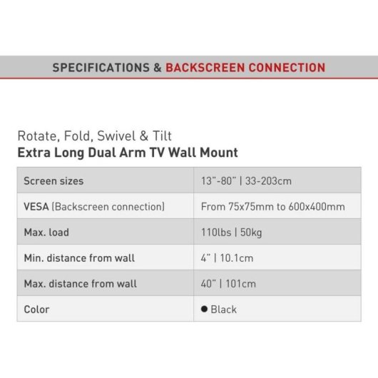 Barkan BM464XL TV-Wandhalterung 13 bis 83" VESA 75x75 bis 600x400 Max. 50 kg