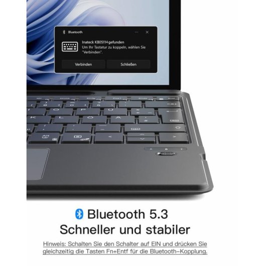 Tastatur Inateck KB05114 Membran Bluetooth mit Touchpad Grau QWERTZ