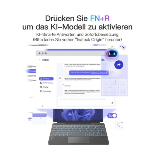 Tastatur Inateck KB05114 Membran Bluetooth mit Touchpad Grau QWERTZ
