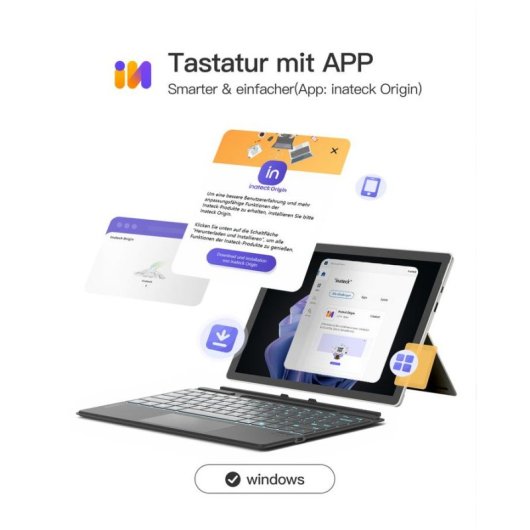 Tastatur Inateck KB05114 Membran Bluetooth mit Touchpad Grau QWERTZ
