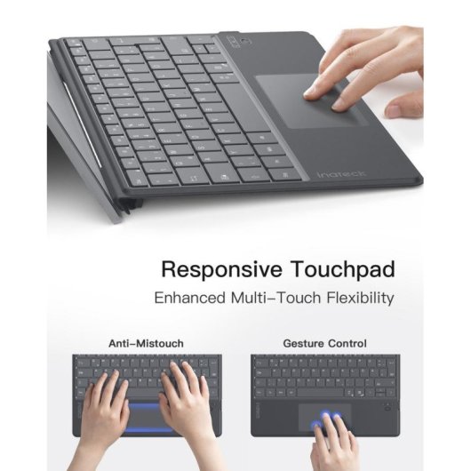 Tastatur Inateck KB05114 Membran Bluetooth mit Touchpad Grau QWERTZ