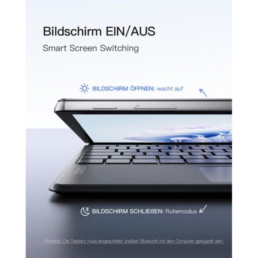 Tastatur Inateck KB05114 Membran Bluetooth mit Touchpad Grau QWERTZ