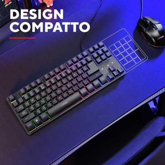 Teclado Trust GXT 833 Thado Gaming de Membrana TKL RGB Negro y Plata Dutch