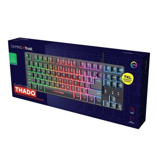 Teclado Trust GXT 833 Thado Gaming de Membrana TKL RGB Negro y Plata Dutch