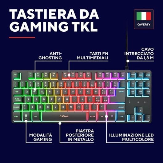 Teclado Trust GXT 833 Thado Gaming de Membrana TKL RGB Negro y Plata Dutch