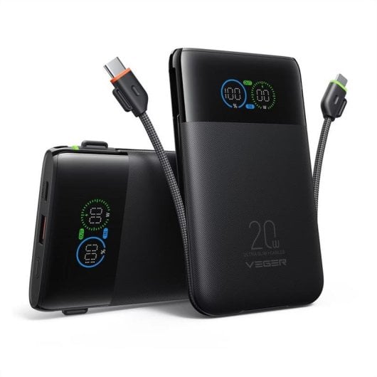 Power Bank Veger W1211A 10000 mAh 20 W Adaptable en avion Noir