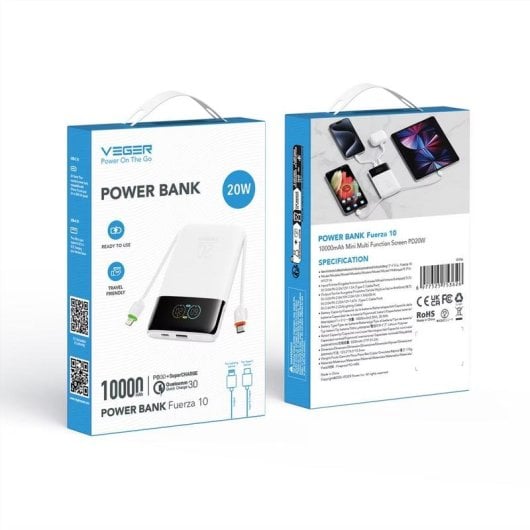 Power Bank Veger W1211A 10000 mAh 20 W Compatible avion Blanc
