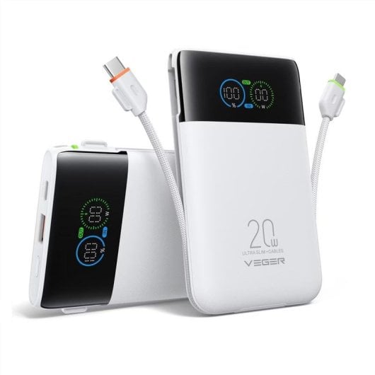 Power Bank Veger W1211A 10000 mAh 20 W Compatible avion Blanc