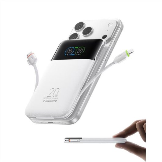 Power Bank Veger W1211A 10000 mAh 20 W Compatible avion Blanc