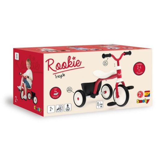 Triciclo Smoby Rookie Vermelho Estrutura Metal Rodas EVA 2 a 4 Anos