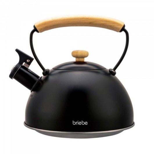 Tetera Briebe con Silbato 2,3 L Acero Inoxidable Negro Mango de Madera