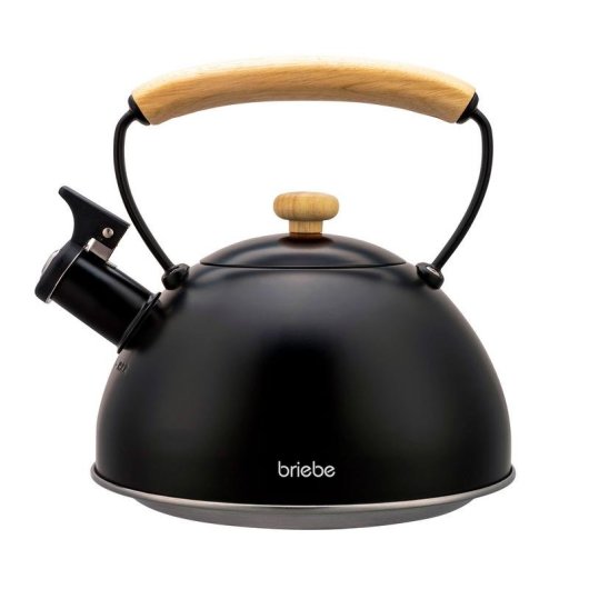 Tetera Briebe con Silbato 2,3 L Acero Inoxidable Negro Mango de Madera