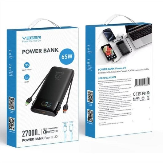 Power Bank Veger W3019S 27000 mAh 65 W Schwarz