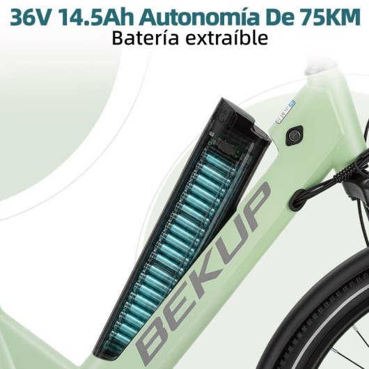 Bicicleta Eléctrica Bekup V1 250W 36V 75 Km Shimano 7 Velocidades 26" Verde