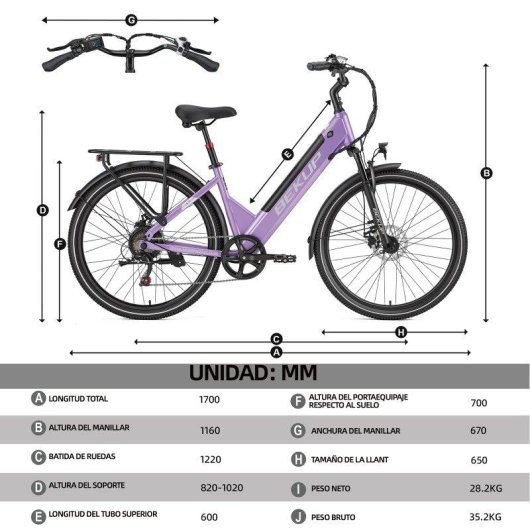 Bicicleta Eléctrica Bekup V1 250W 36V 14,5Ah 26" Shimano 7 Velocidades
