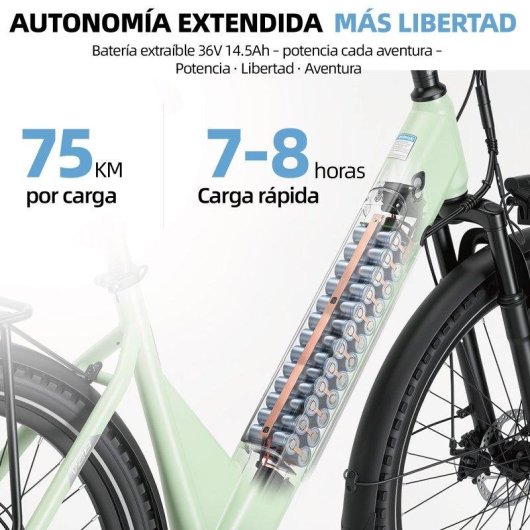 Bicicleta Eléctrica Bekup V28 Paso Bajo 250 W 36 V 14,5 Ah 75 km 26" 7 Velocidades