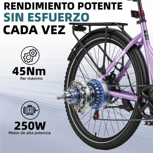 Bicicleta Eléctrica Bekup V28 250 W 36 V 14,5 Ah Frenos de Disco 26" Negro Lila