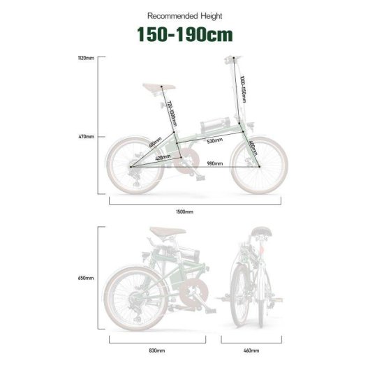 Velo electrique pliant Onesport OT02 Pro 250W Shimano 7 vitesses