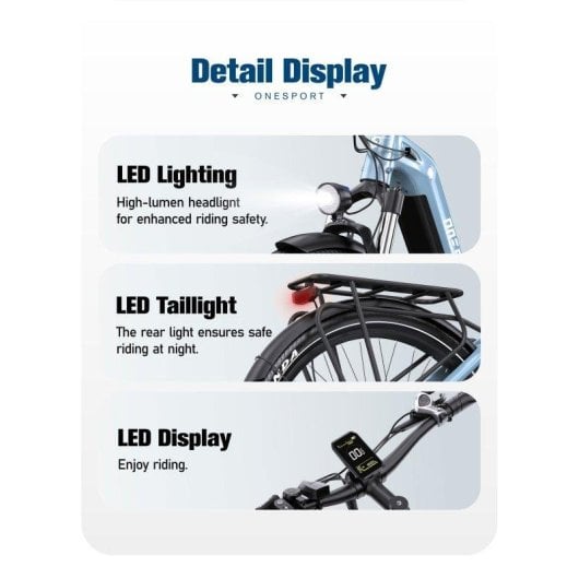 Bicicleta Eléctrica OneSport WT05 250W 36V 18,2Ah 27,5" Azul
