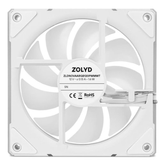 Ventola aggiuntiva Zolyd Nova 120 mm 1600 RPM ARGB PWM bianca