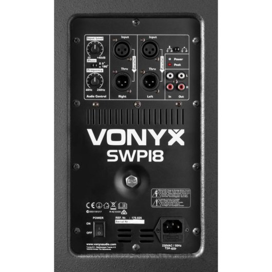 Subwoofer Vonyx activo 18" 1200 W con filtro ajustable