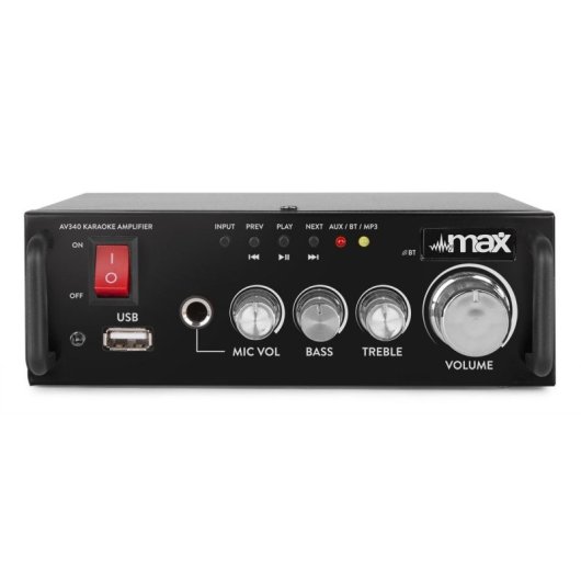 Amplificador Max AV340 2 x 50 W Bluetooth USB RCA Micrófono Karaoke
