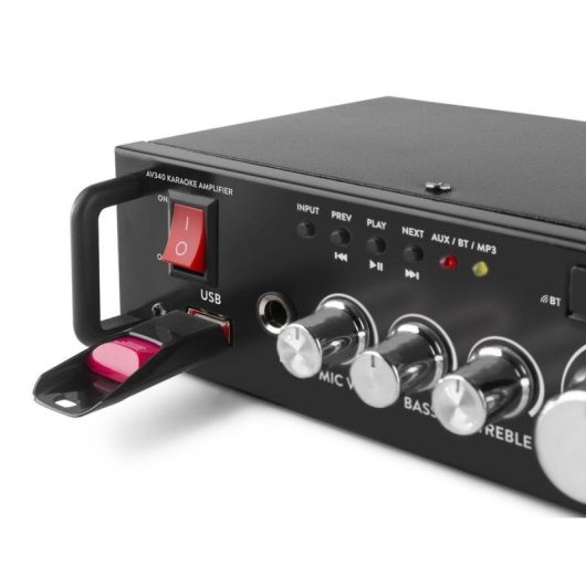 Amplificador Max AV340 2 x 50 W Bluetooth USB RCA Micrófono Karaoke