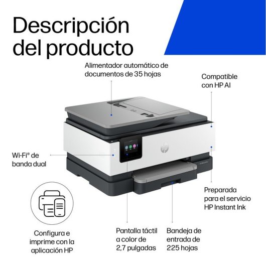 Multifunción HP OfficeJet Pro 8122 inyección tinta color WiFi ADF + 3 Meses de Instant Ink Gratis