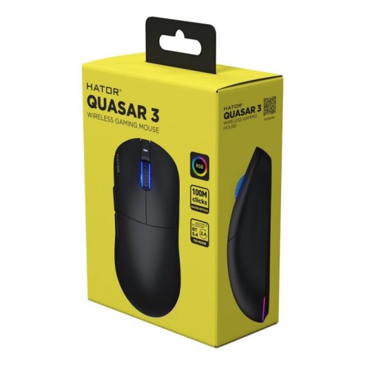 Ratón HATOR Quasar 3 Wireless 2.4 GHz Bluetooth USB 12000 DPI Noir RGB