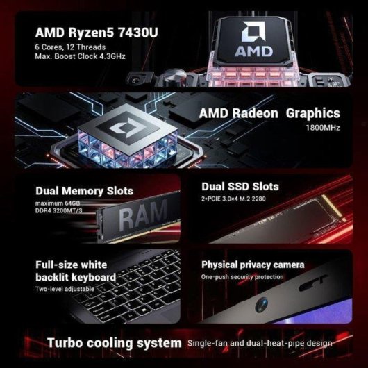 Laptop FIREBAT AS1 15.6" AMD Ryzen 5 7430U 16GB 512GB SSD Windows 11