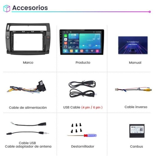 Autoradio JUNSUN Citroen C4 CarPlay Android Auto Bluetooth 5.0