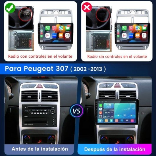 Autoradio JUNSUN Peugeot 307 CC CarPlay Android Auto Écran Tactile Bluetooth 5.0