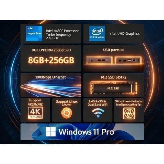 Mini PC BMAX B3 Pro Intel Celeron N4500 8GB 256GB SSD UHD Graphics Windows 11 Pro