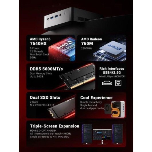 Mini PC FIREBAT Ryzen 5 7640HS AMD 12GB 512GB SSD Radeon 760M Windows 11 Pro
