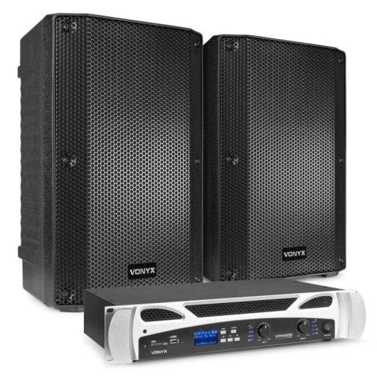 Pack de Altavoces Vonyx VSA10P Pasivos 2 x 250W RMS Bluetooth USB/SD + Etapa de Potencia VPA600 600W