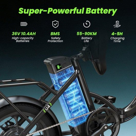 Bicicleta Eléctrica Plegable iScooter U4 500 W Batería 36 V 10,4 Ah hasta 90 km