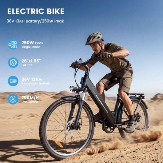 Bicicleta Eléctrica iScooter Ucity S 26" Motor 250 W Batería 36 V 13 Ah