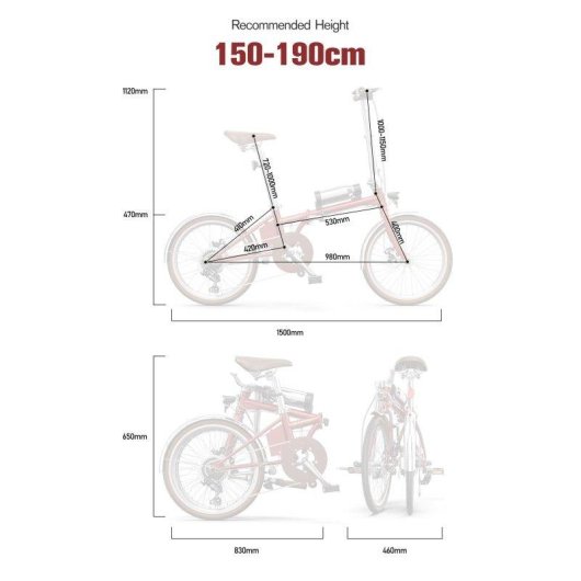Velo electrique pliant OneSport OT02 Pro 250 W 36 V 5,2 Ah