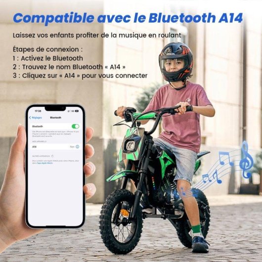 Motocicleta Eléctrica Infantil iScooter A14 500 W 27 km/h 14" Verde