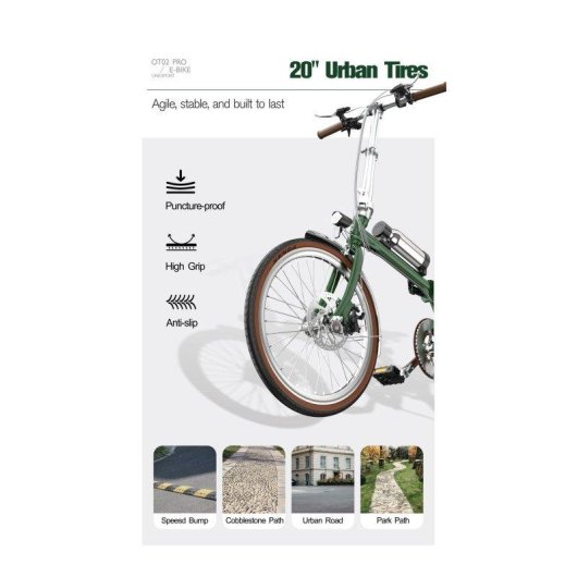 Velo electrique pliant OneSport OT02 Pro 250 W 20 pouces vert