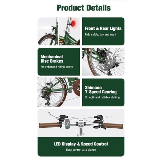 Velo electrique pliant OneSport OT02 Pro 250 W 20 pouces vert