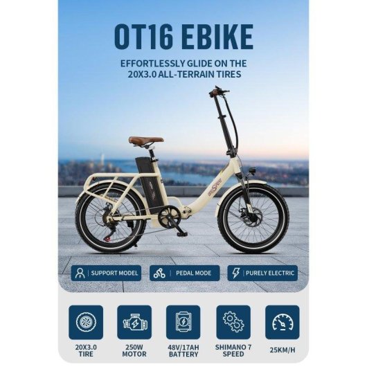 Vélo électrique OneSport OT16-2 pliable 250W batterie 48V 17Ah 20 pouces