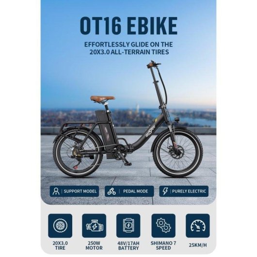 Velo Electrique Urbain Onesport OT16-2 Pliable 250W 48V