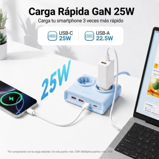 Regleta Orico PDC 2 tomas 2 USB-A 2 USB-C GaN 25 W