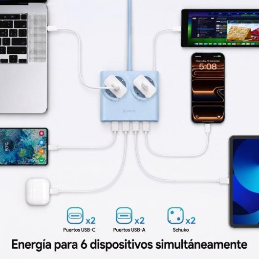 Regleta Orico PDC 2 tomas 2 USB-A 2 USB-C GaN 25 W