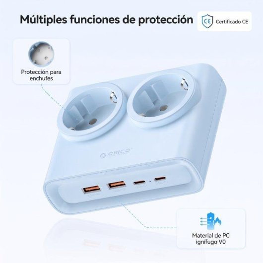 Regleta Orico PDC 2 tomas 2 USB-A 2 USB-C GaN 25 W