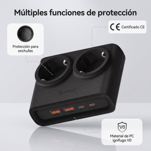 Régua de tomadas Orico PDC 6 em 1 2 USB-C PD 25W 2 USB-A cabo 1,6 m