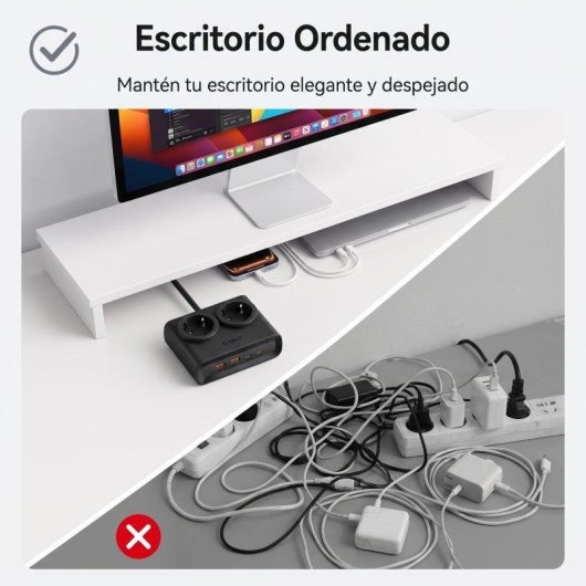 Régua de tomadas Orico PDC 6 em 1 2 USB-C PD 25W 2 USB-A cabo 1,6 m