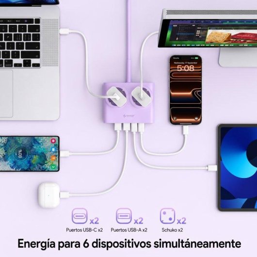 Regleta Orico PDC 2 tomas 2 USB-C 2 USB-A GaN 25 W 1,6 m