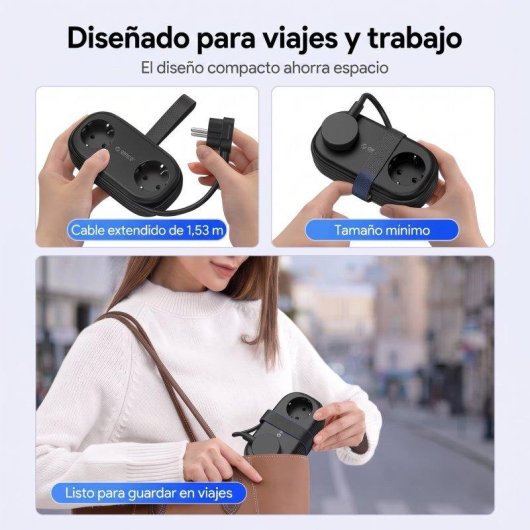 Régua de tomadas Orico AP3 5 em 1 2 USB-A 1 USB-C 20W compacta